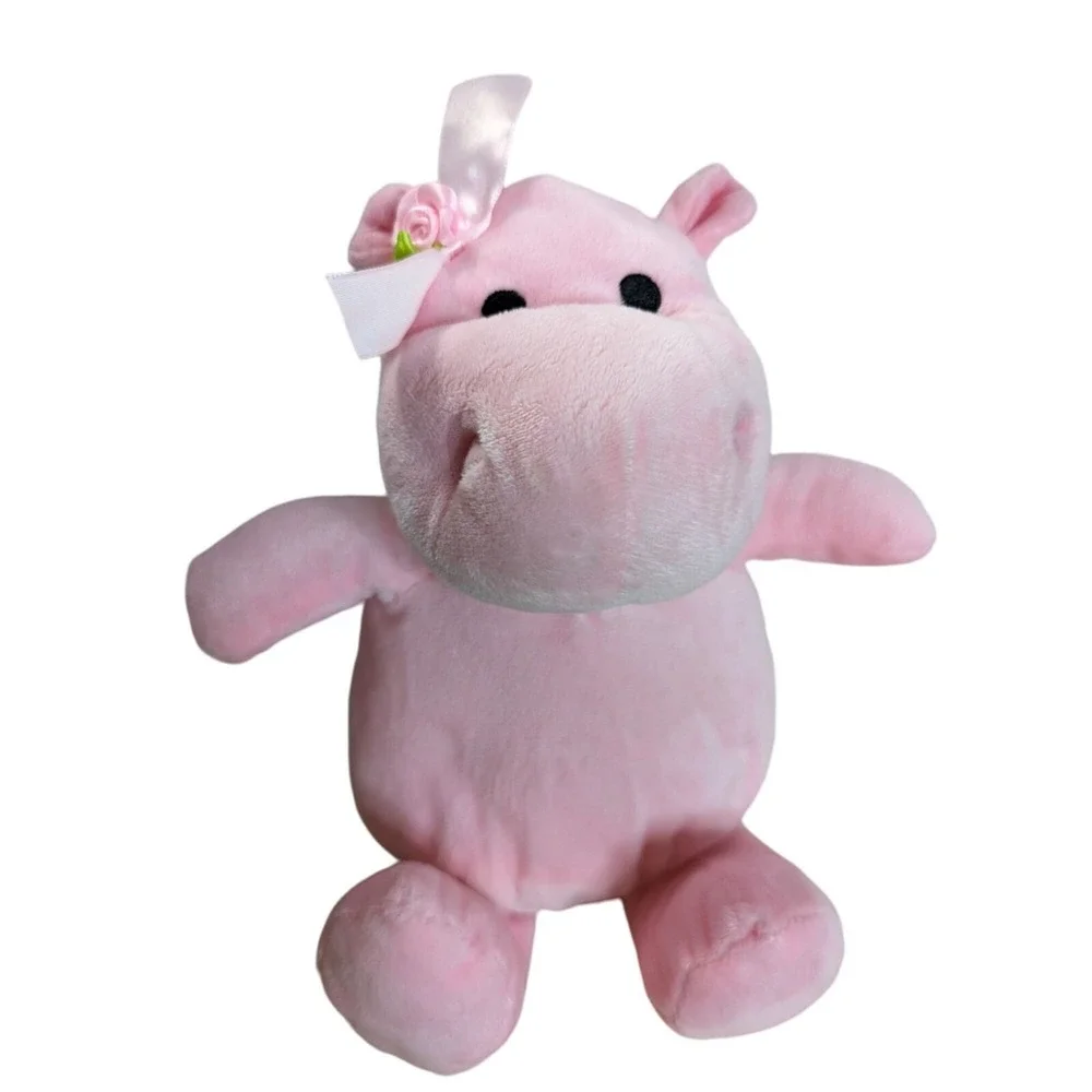 Burton + Burton soft pink hippo hippopotamus rose ribbon stuffed toy animal 12 i